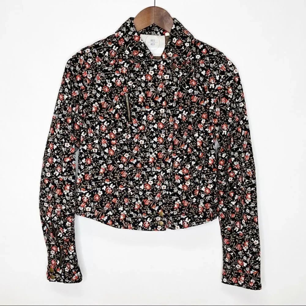 Anthropologie Hei Hei Tinsley Floral Crop Moto Jacket Size 4